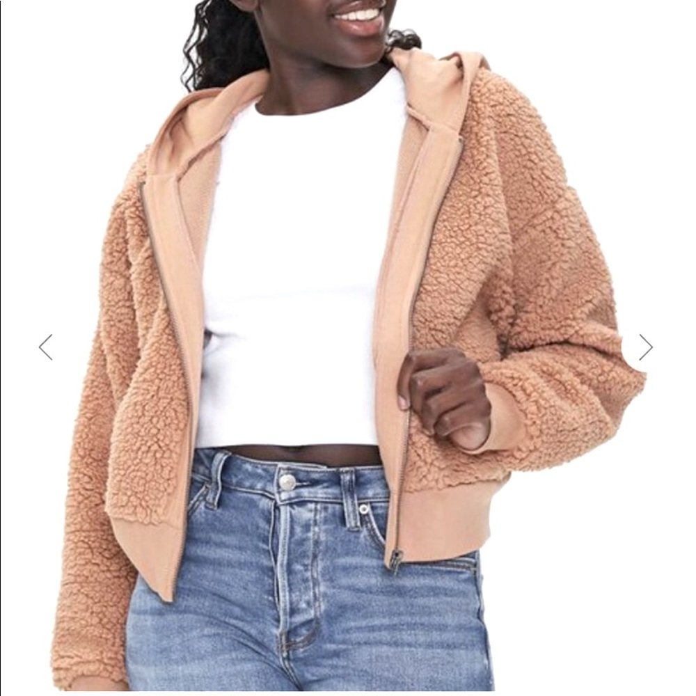 Forever21 Faux Sherpa Zip Up Hoodie- Size S